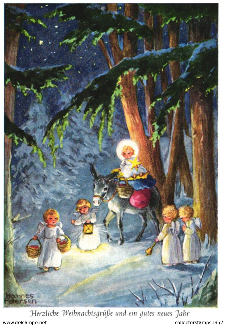 ILLUSTRATION, HANNES PETERSEN, CHILDREN, ANGELS, DONKEY, STAR, CHRISTMAS, NEW YEAR, POSTCARD - Petersen, Hannes