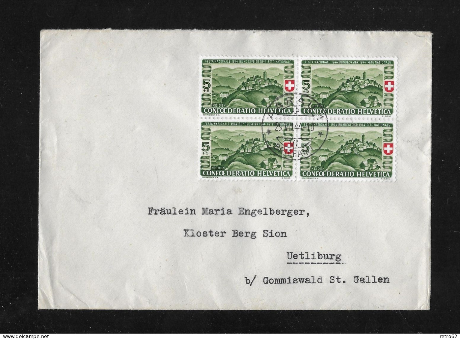 1944 STADT- UND LANDSCHAFTSBILDER ► Brief Von Aarau Nach Uetliburg Bei Gommiswald    ►SBK-B22 Im Viererblock◄ - Brieven En Documenten
