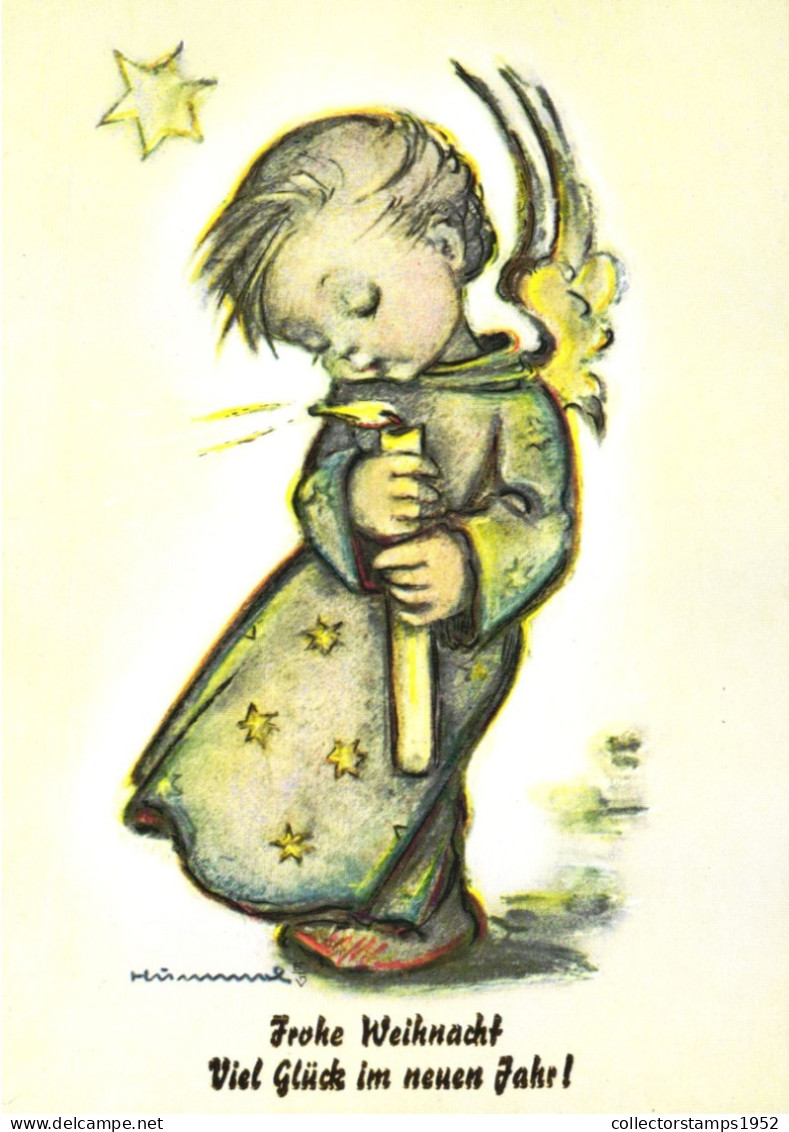 ILLUSTRATION, HUMMEL, ADVENT ANGEL WITH CANDLE, CHRISTMAS, NEW YEAR, SIGNED, POSTCARD - Hummel