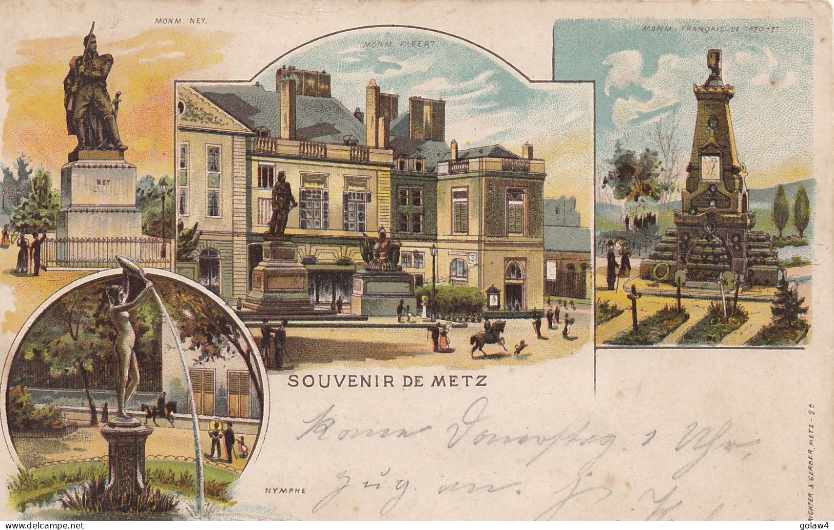 35359# CARTE POSTALE MONUMENT NEY FABERT 1870 1871 Obl METZ BATILLY BAHNPOST ZUG 1100 1902 DIPPACH LUXEMBOURG - Autres & Non Classés