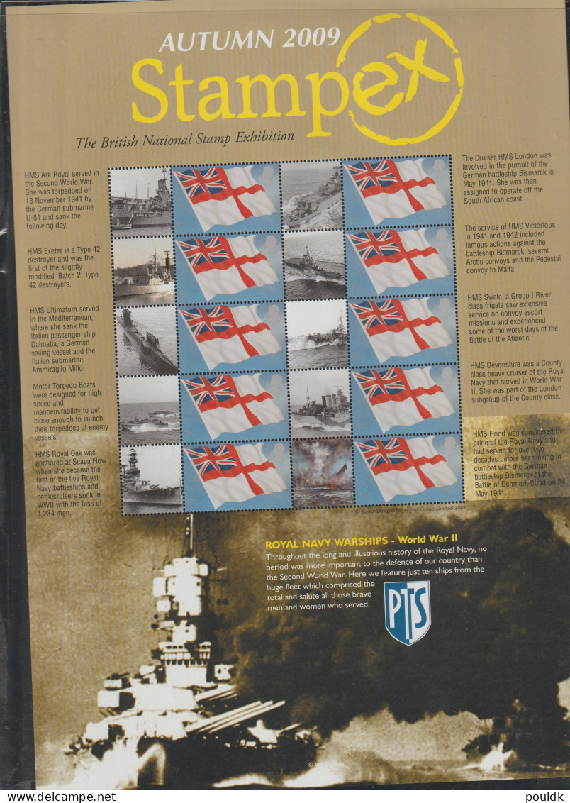 Great Britain 2009 Royal Navy Warships World War 2 Spampex Autumn 2009 A4 Size Smilers Sheet MNH/** - Francobolli Personalizzati