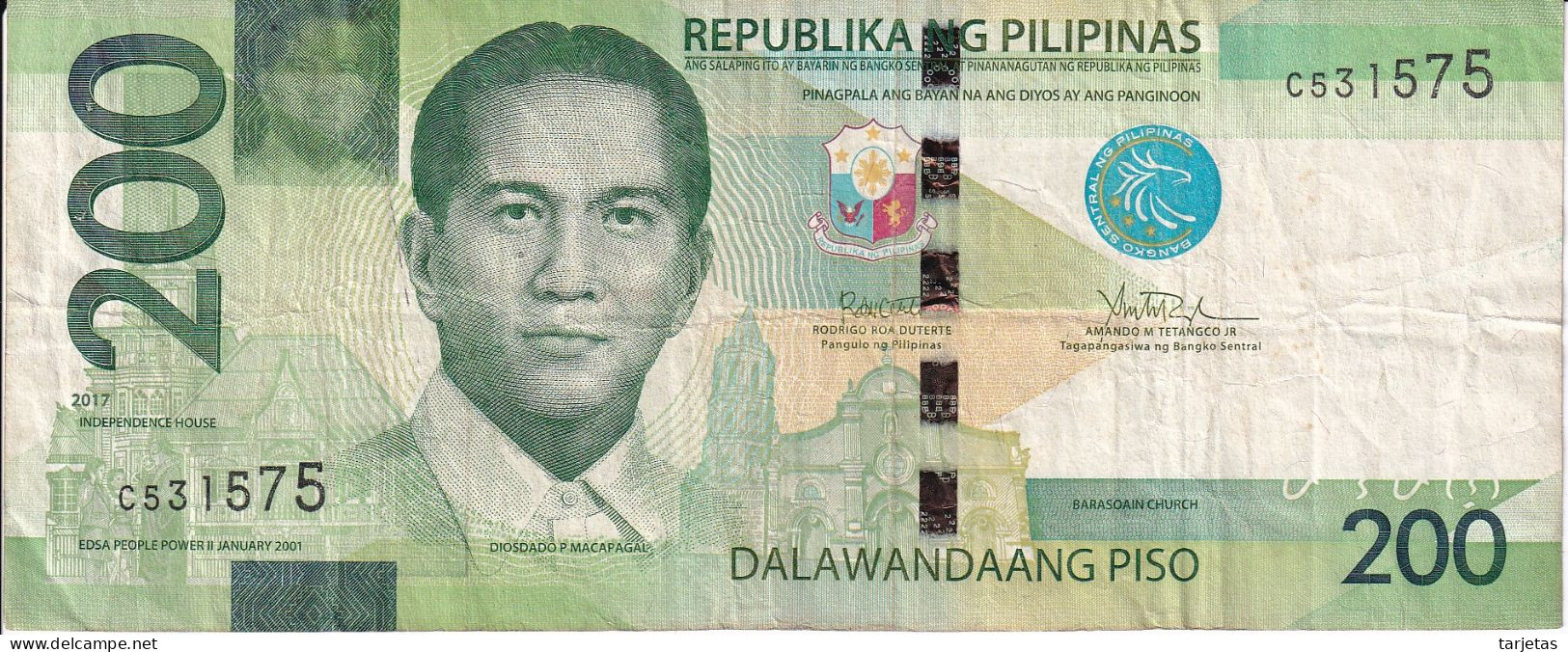 BILLETE DE FILIPINAS DE 200 PISO DEL AÑO 2017 (BANKNOTE) BOHOL - Philippines