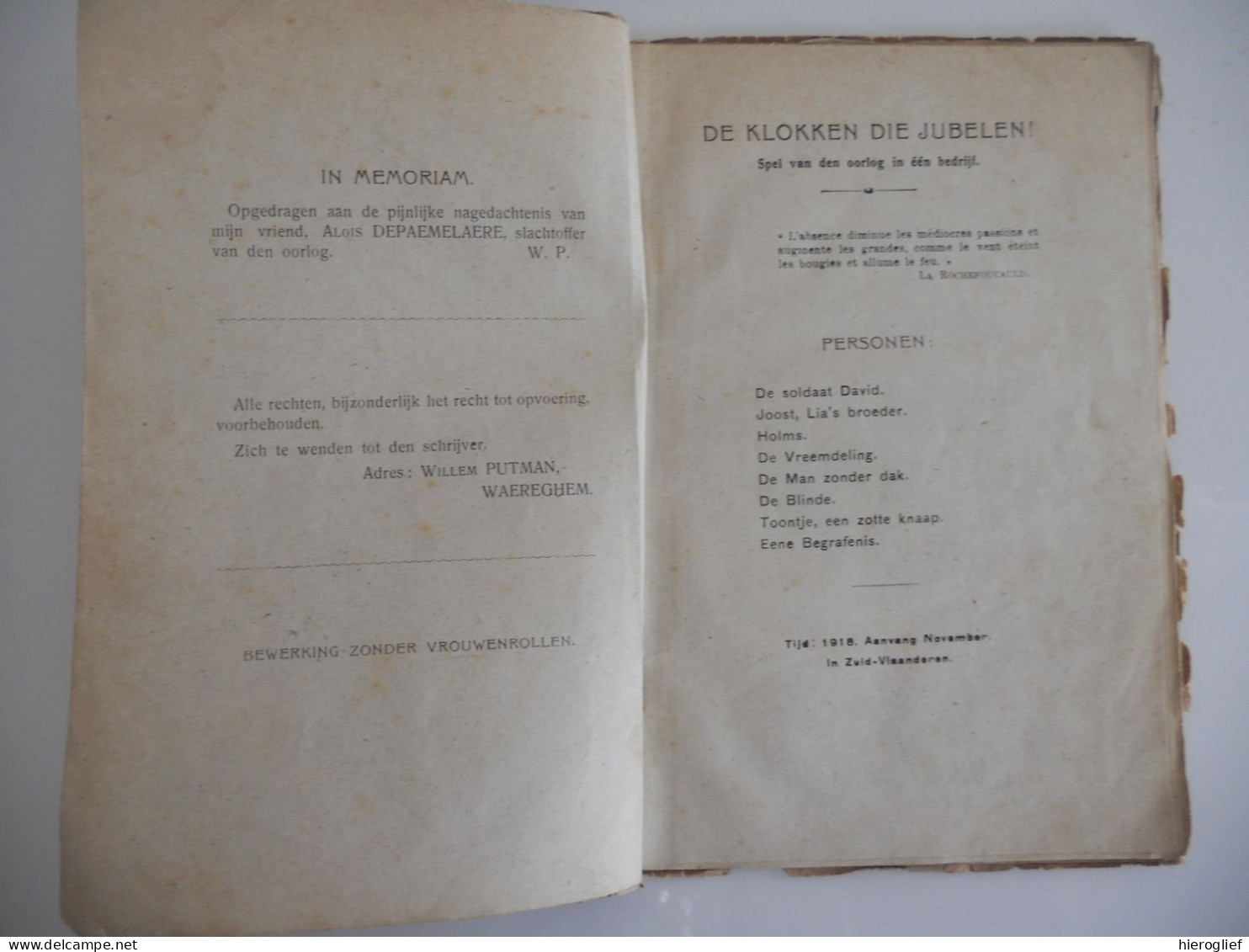 De Klokken Die Jubelen - Spel Van Den Oorlog In één Bedrijf Door Willem Putman ° Waregem + Brugge - Weltkrieg 1914-18