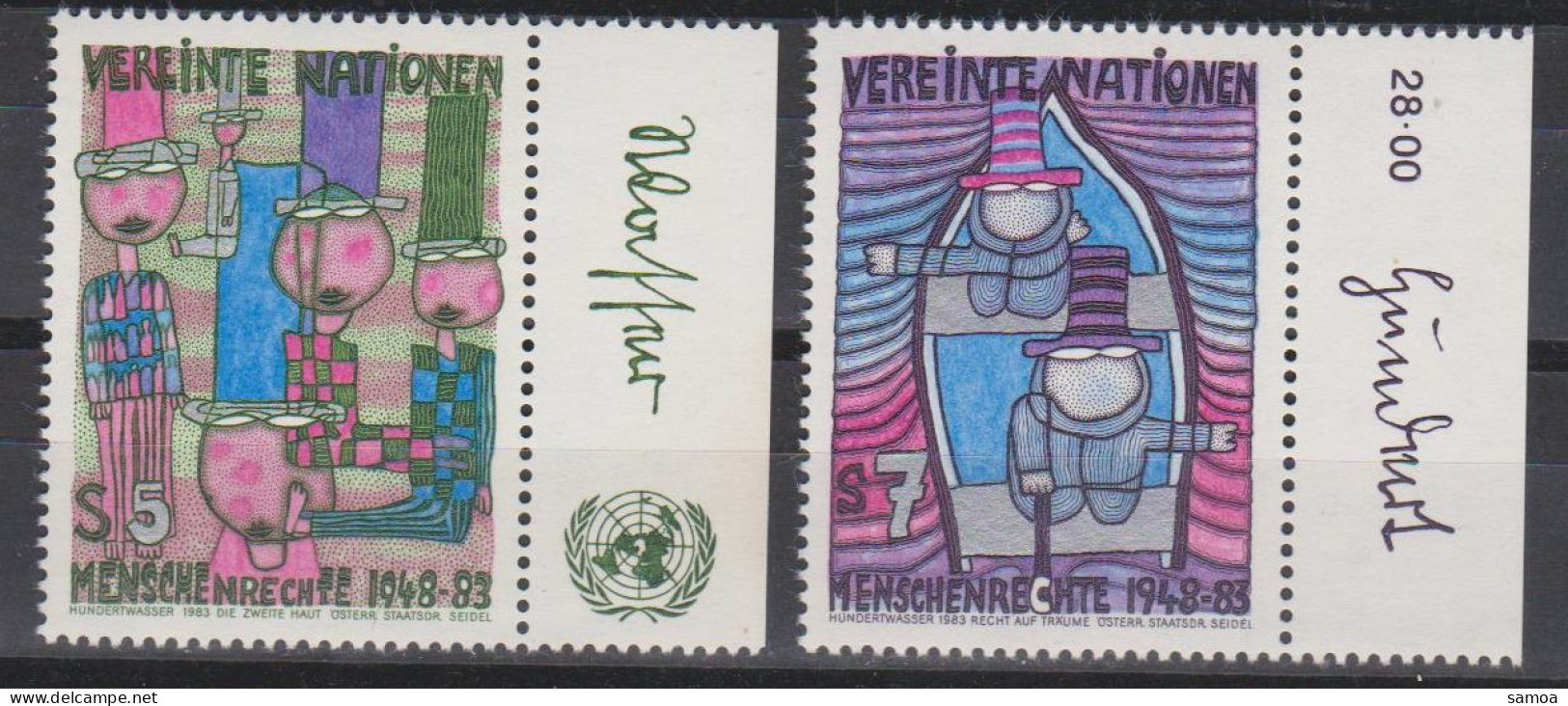 Nations Unies Vienne 1983 36-37 ** Dessins De Hundertwasser Droits De L’Homme - Ongebruikt