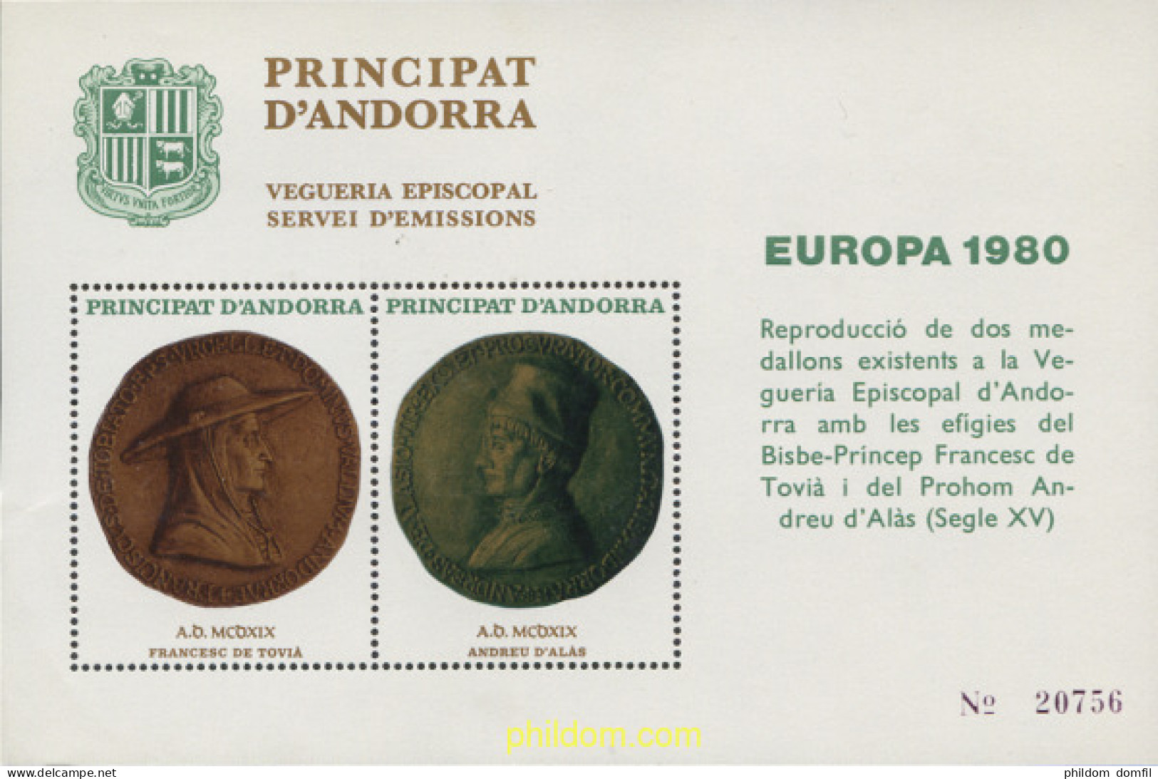 252112 MNH ANDORRA. Vegueria 1980 EUROPA 1980 - Episcopal Viguerie