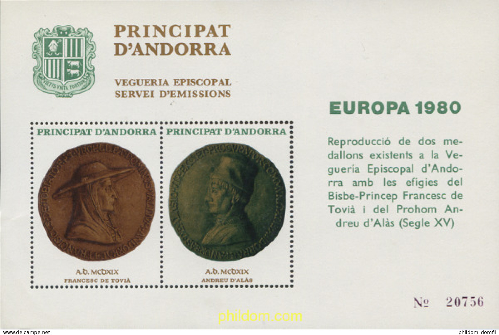 252112 MNH ANDORRA. Vegueria 1980 EUROPA 1980 - Viguerie Episcopale