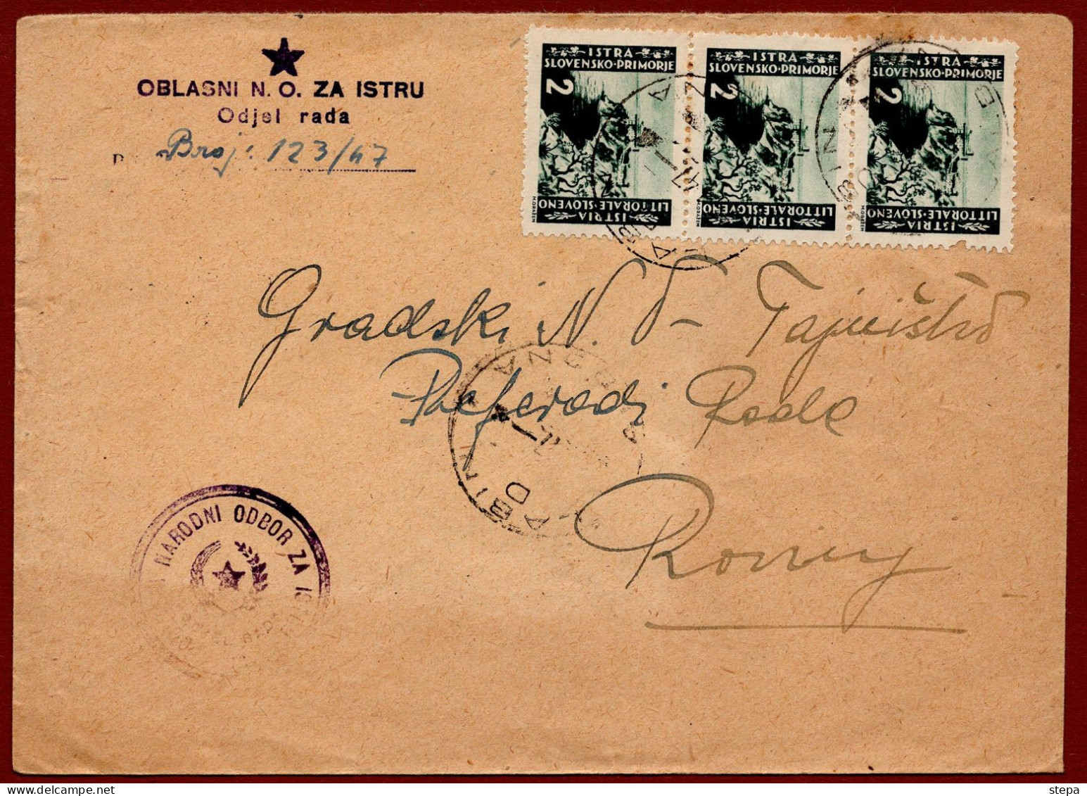 ITALY-SLOVENIA-CROATIA-YUGOSLAVIA, LETTER ISTRIA LITTORALE, LABIN To ROVIGNO 1947 RARE!!!!!!!!!!!!!! - Marcofilía