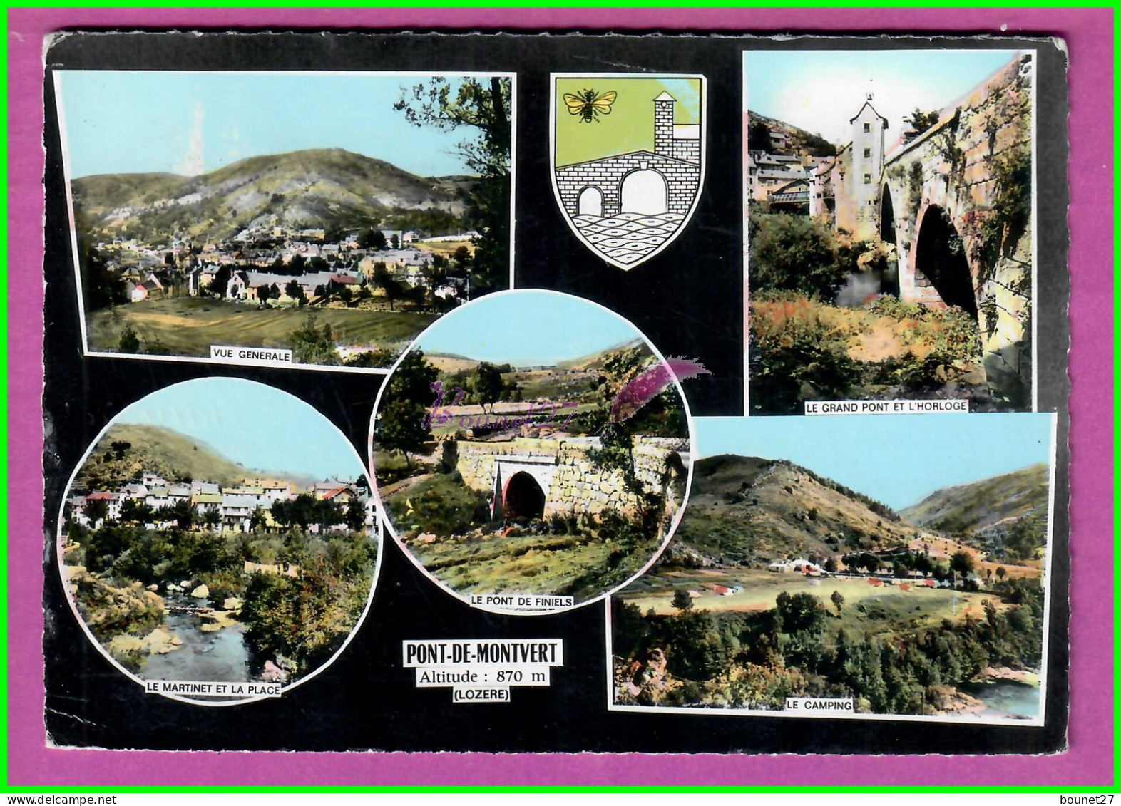 CPM PONT DE MONTVERT 48 - Souvenir De Vue Generale Horloge Martinet Et La Plage Campin Multivue Voyagé 1966 - Le Pont De Montvert