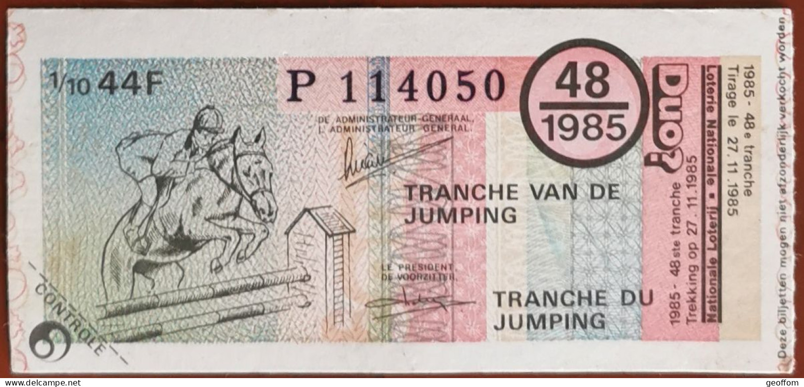 Billet De Loterie Nationale Belgique 1985 48e Tranche Du Jumping - 27-11-1985 - Billetes De Lotería