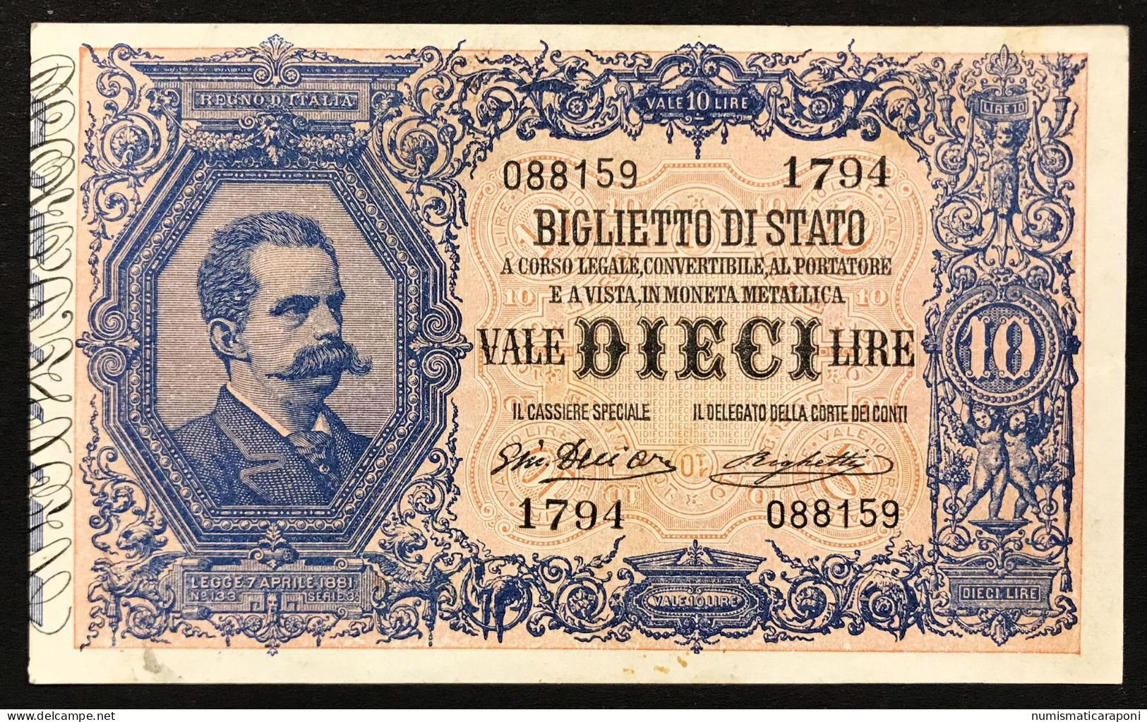 10 Lire Vitt. Em. III° Effige Umberto I° 23 04 1914 Rara Bb+/q.spl Lotto 4249 - Regno D'Italia – 1 Lire