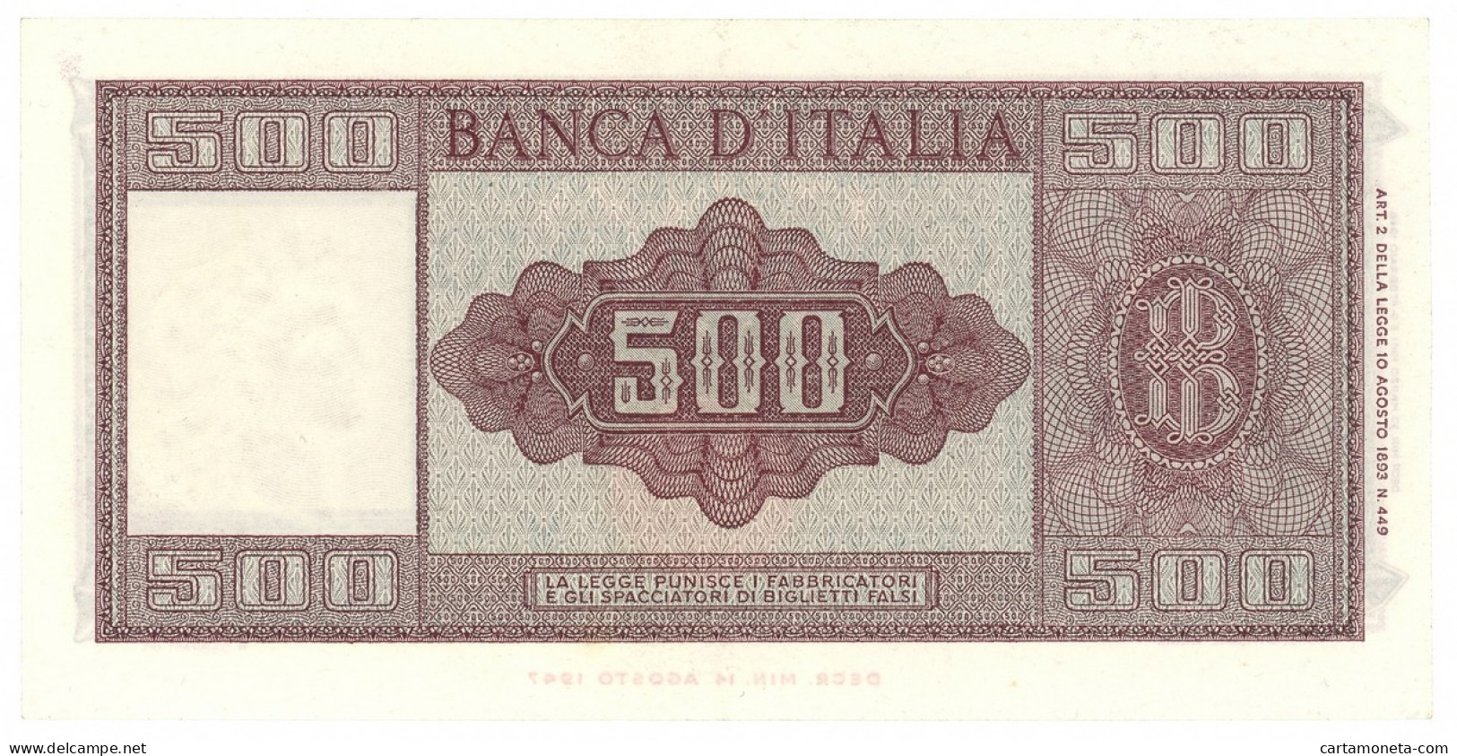 500 LIRE ITALIA ORNATA DI SPIGHE MEDUSA 23/03/1961 SPL/SPL+ - Autres & Non Classés