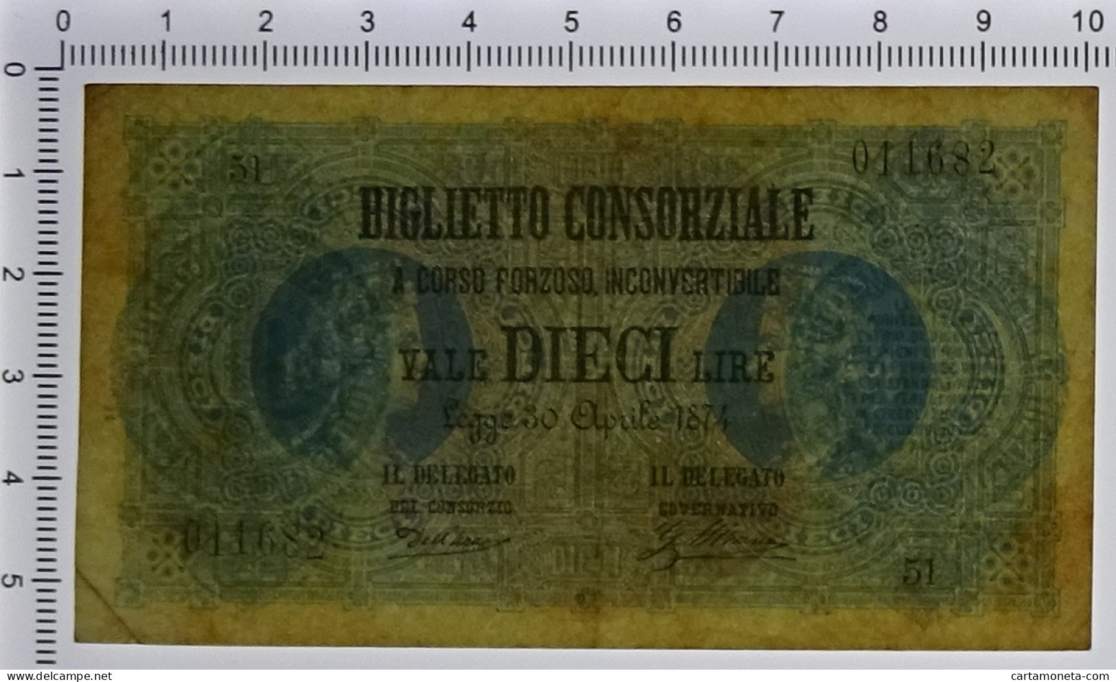 10 LIRE BIGLIETTO CONSORZIALE REGNO D'ITALIA 30/04/1874 BB/SPL - Biglietti Consorziale