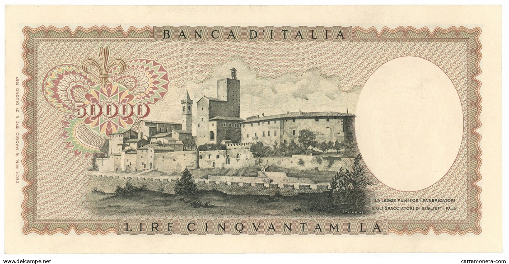 50000 LIRE BANCA D'ITALIA LEONARDO DA VINCI MEDUSA 16/05/1972 SPL - Autres & Non Classés