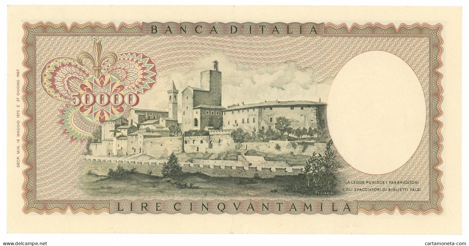50000 LIRE BANCA D'ITALIA LEONARDO DA VINCI MEDUSA 16/05/1972 SPL+ - Altri & Non Classificati