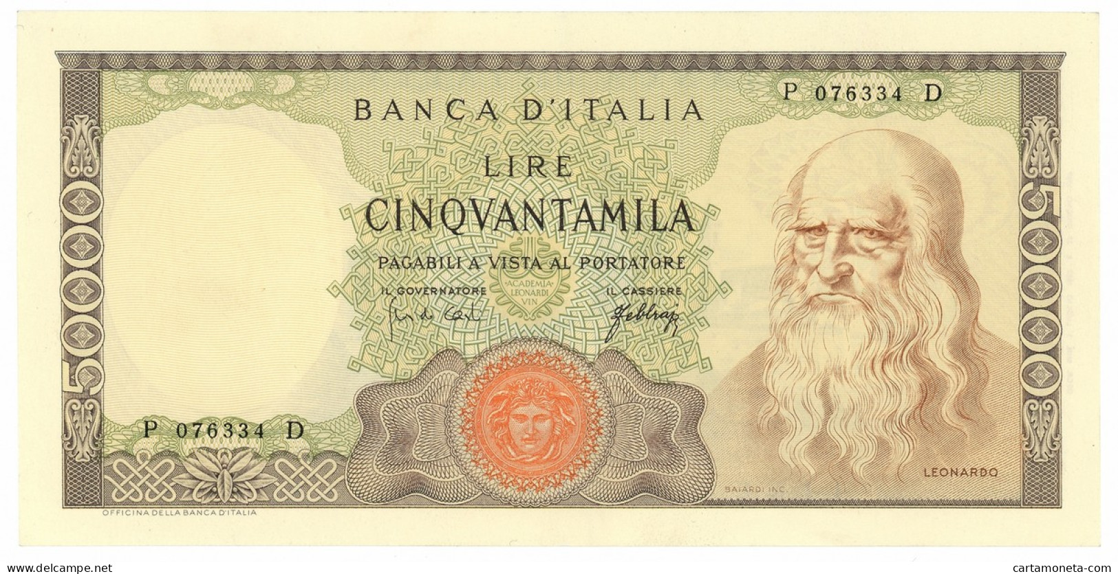 50000 LIRE BANCA D'ITALIA LEONARDO DA VINCI MEDUSA 03/07/1967 SPL - Altri & Non Classificati
