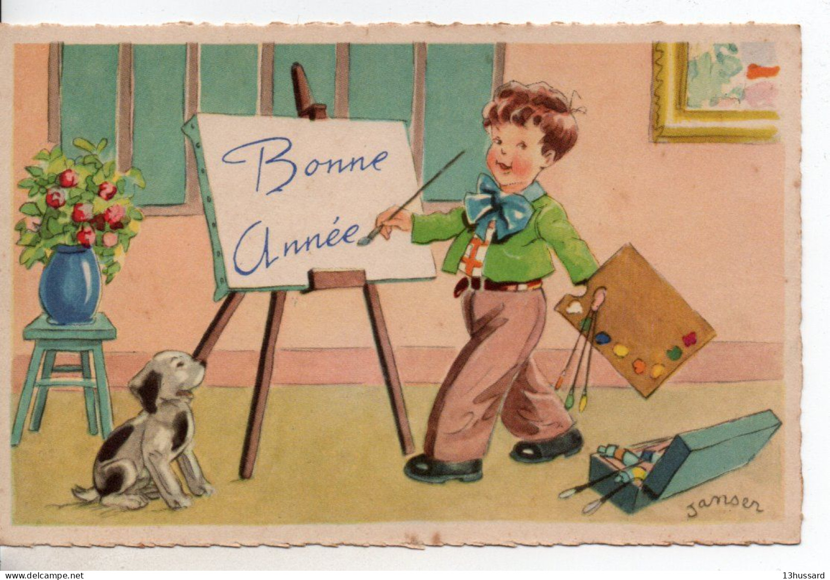 Carte Postale Ancienne Illustrateur Janser - Bonne Année - Peintre, Tableau - Janser