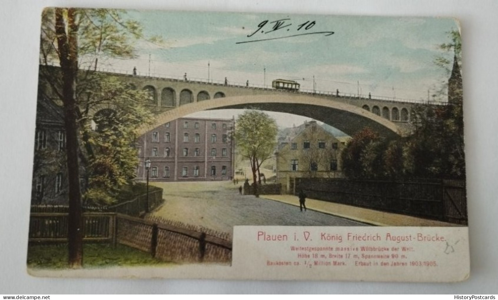 Plauen I.V., König Friedrich August-Brücke, Strassenbahn, 1910 - Plauen
