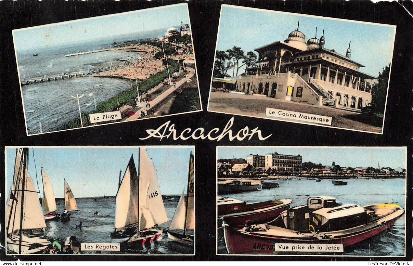 FRANCE - Arcachon - Plage - Casino Mauresque - Vue Prise De La Jetée - Les Régates - Carte Postale Ancienne - Arcachon