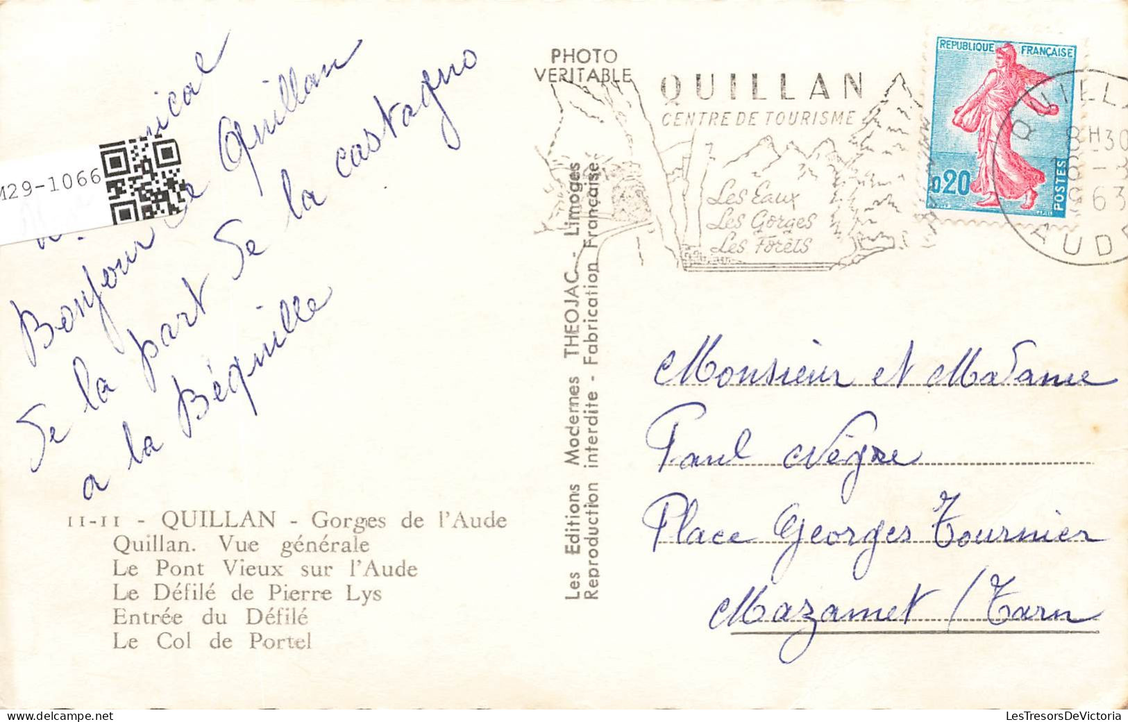 FRANCE - Quillan - Gorges De L'Aude - Le Pont Vieux  Sur L'Aude - Le Défilé De Pierre Lys - Carte Postale Ancienne - Autres & Non Classés