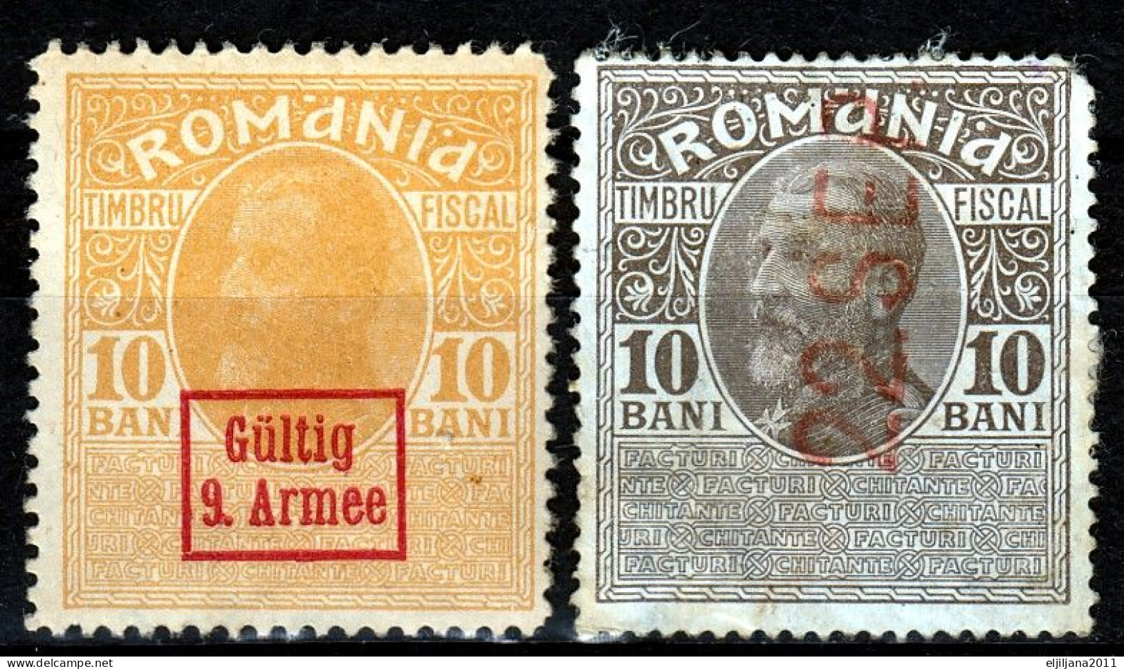 ⁕ Romania 1917 - 1918 Rumänien WWI ⁕ German Occupation "Gültig 9. Armee" Revenue Fiscal Tax Timbru 10 Bani ⁕ 2v MNH & MH - Foreign Occupations