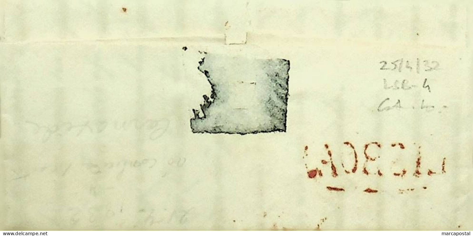 1832 Portugal Carta Pré-filatélica LSB 4 «LISBOA» Vermelho - ...-1853 Vorphilatelie