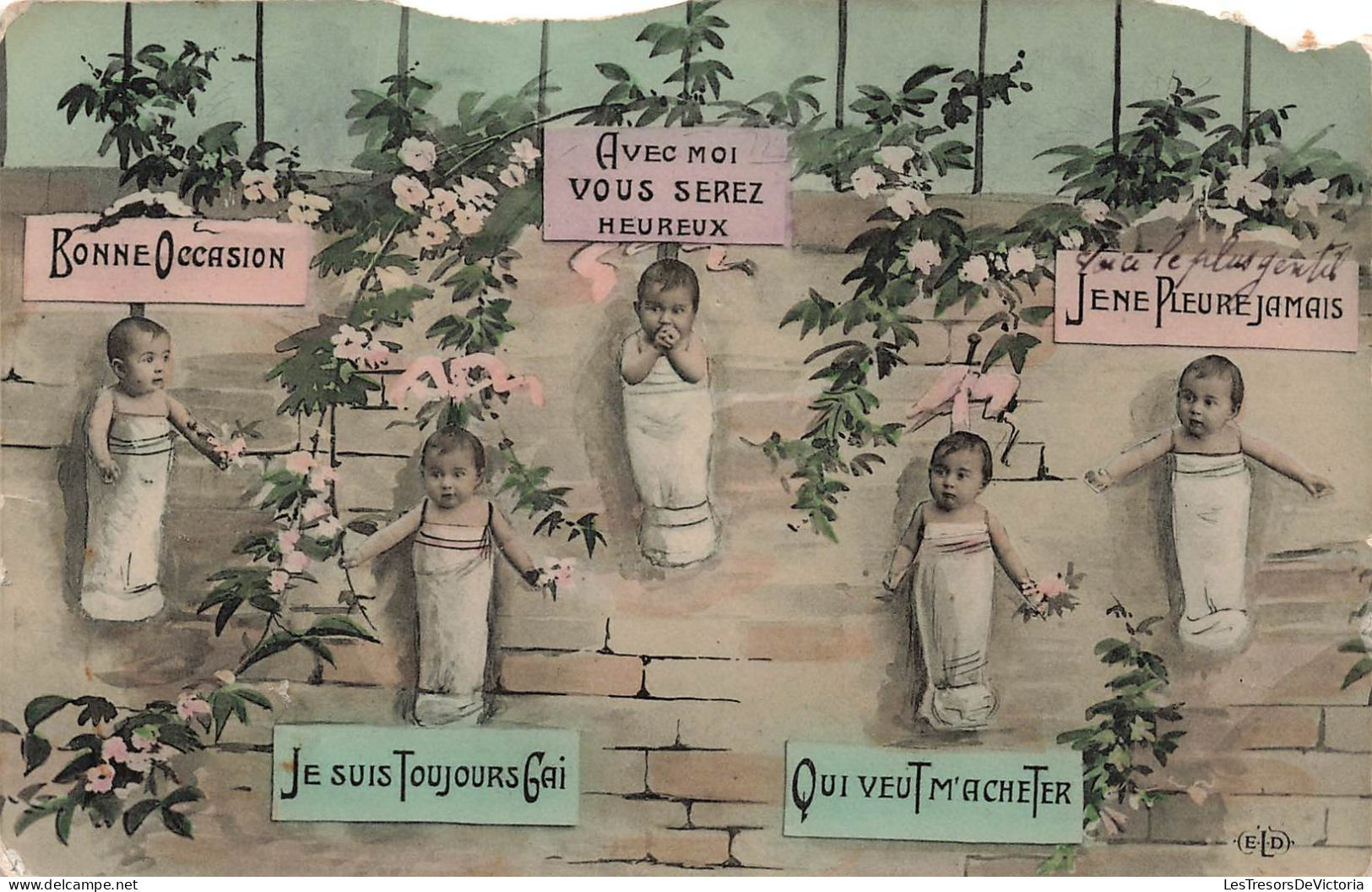 FANTAISIES - Bébés - Bonne Occasion - Avec Moi Vous Serez Heureux - Je Ne Pleure Jamais - Carte Postale Ancienne - Babies