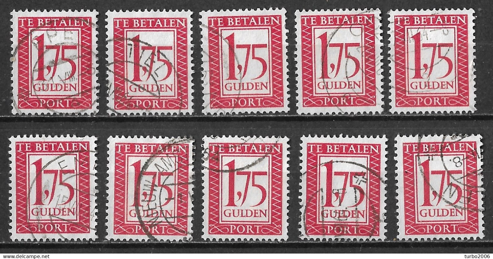 1958 Strafportzegels 1,75 Gulden Rood Gestempeld NVPH P 106 10 Stuks - Portomarken