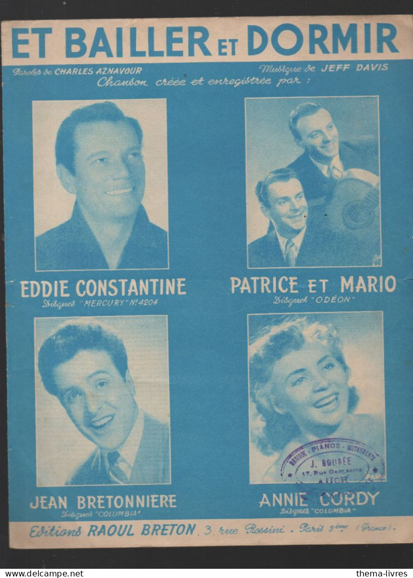 Partition EDDIE CONSTANTINE  Et Bailler Et Dormir   1953  CAT 7007) - Chant Soliste