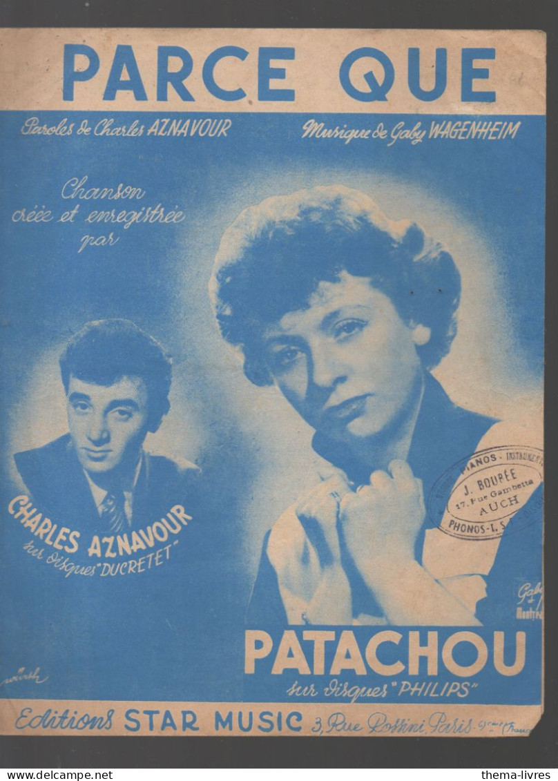 Partition PATACHOU CHARLES AZNAVOIR  Parce Que   1953   CAT 7008) - Canto (solo)