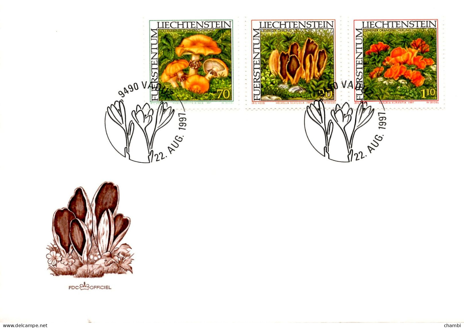 Liechtenstein 1 FDC 1997 Champignons Nature Muschroom Fungos - Covers & Documents