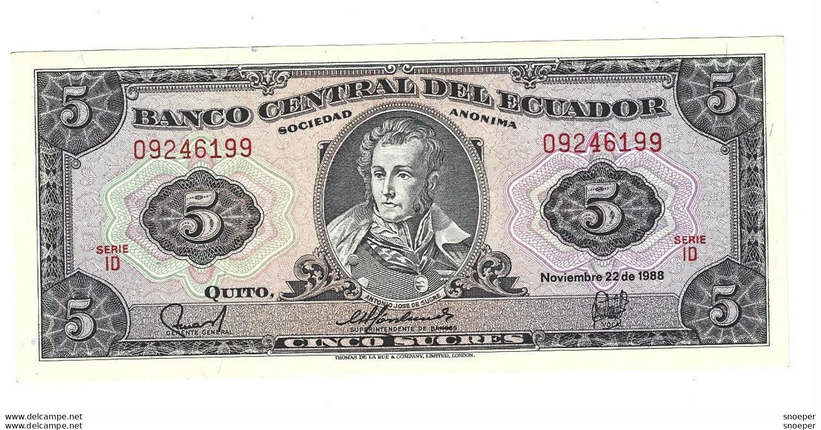 *ecuador 5 Sucres 1988  120a   Unc - Ecuador