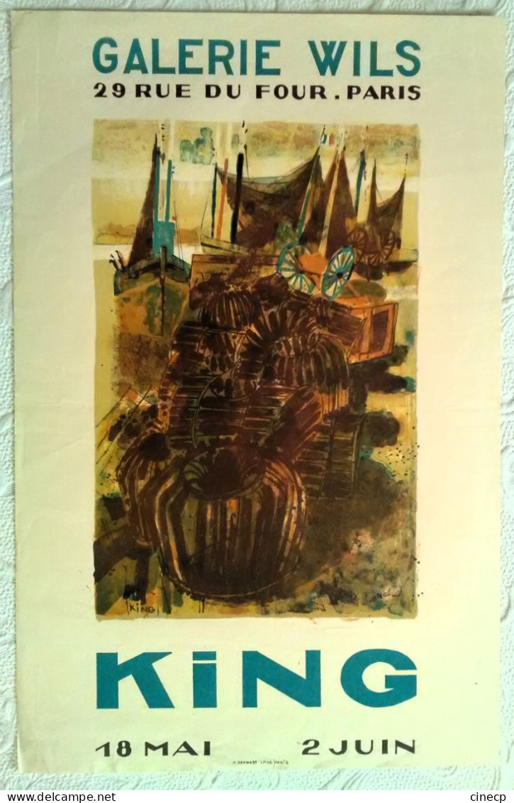 SUPERBE AFFICHE LITHOGRAPHIQUE ORIGINALE KING PORT DE PECHE GALERIE WILS PARIS 1960's - Affiches