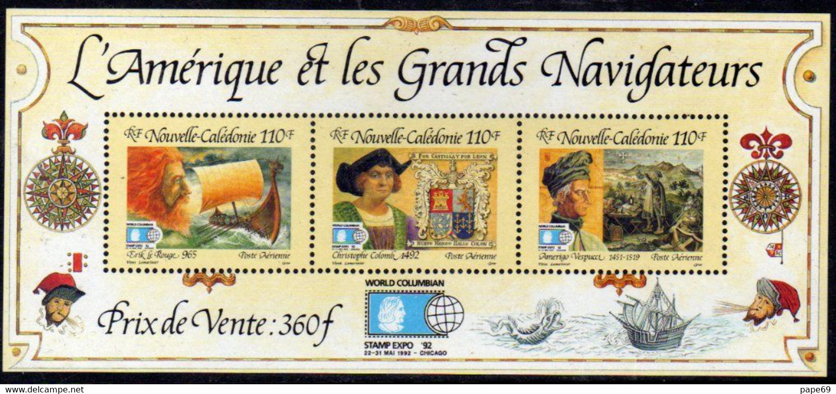 Nouvelle Calédonie B.F.  N° 14 XX  L'Amérique Et Les Grands Navigateurs, Le Bloc Sans Charnière TB - Hojas Y Bloques