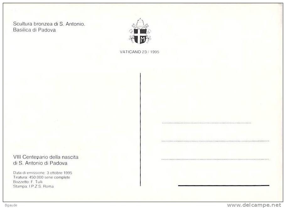 VATICAN CARTE MAXIMUM NUM.YVERT  1020 SAINT ANTOINE DE PADOUE - Maximum Cards