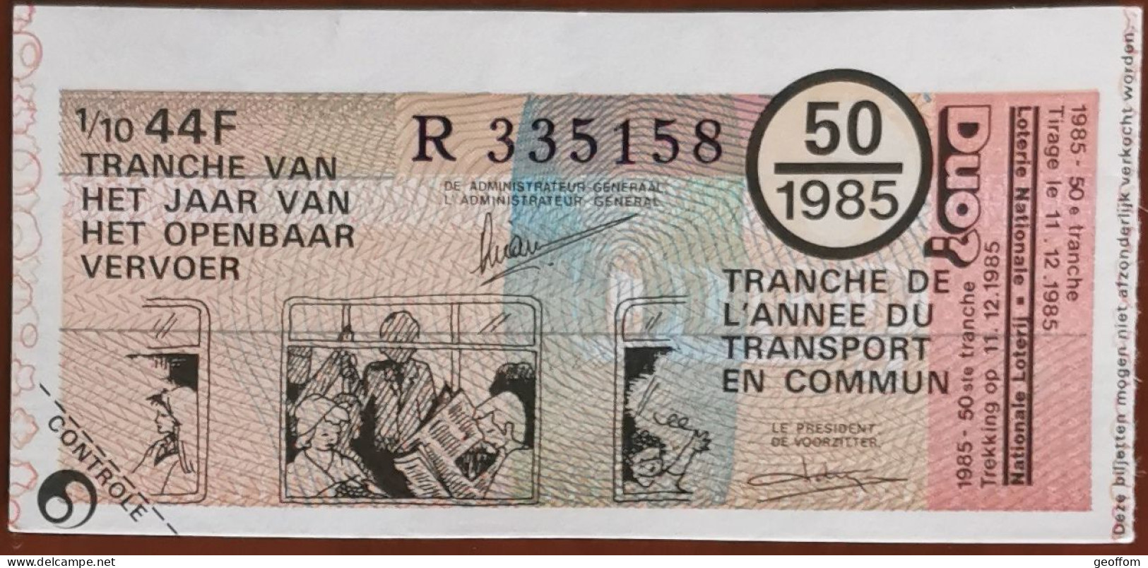 Billet De Loterie Nationale Belgique 1985 50e Tranche De L'Année Du Transport En Commun - 11-12-1985 - Billetes De Lotería