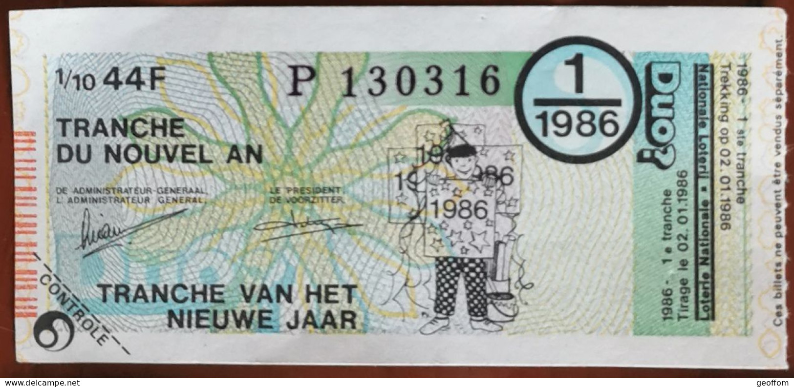 Billet De Loterie Nationale Belgique 1986 1er Tranche Du Nouvel An - 2-1-1986 - Billetes De Lotería