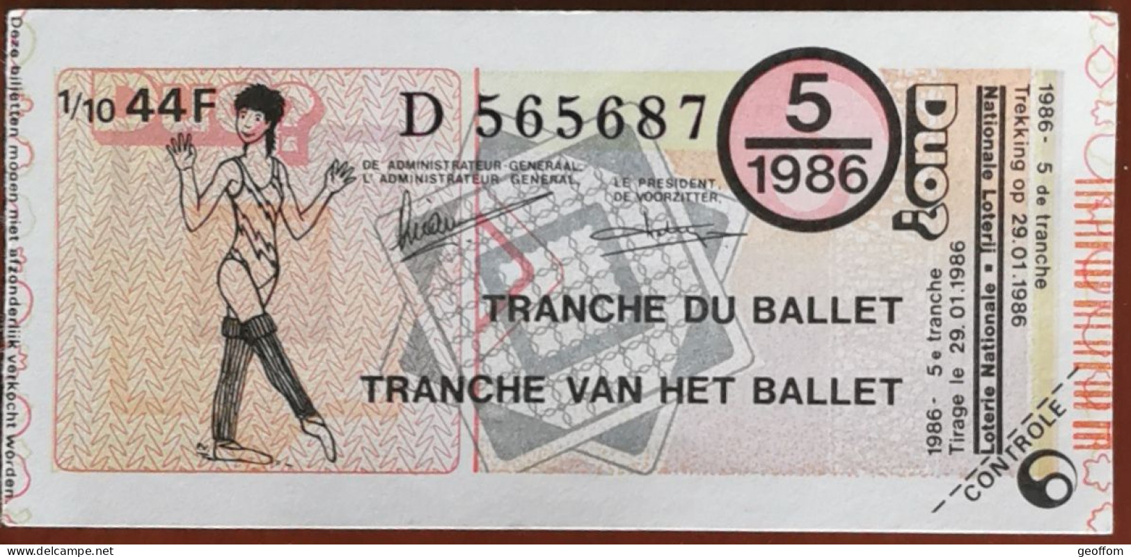 Billet De Loterie Nationale Belgique 1986 5e Tranche Du Ballet - 29-1-1986 - Billetes De Lotería