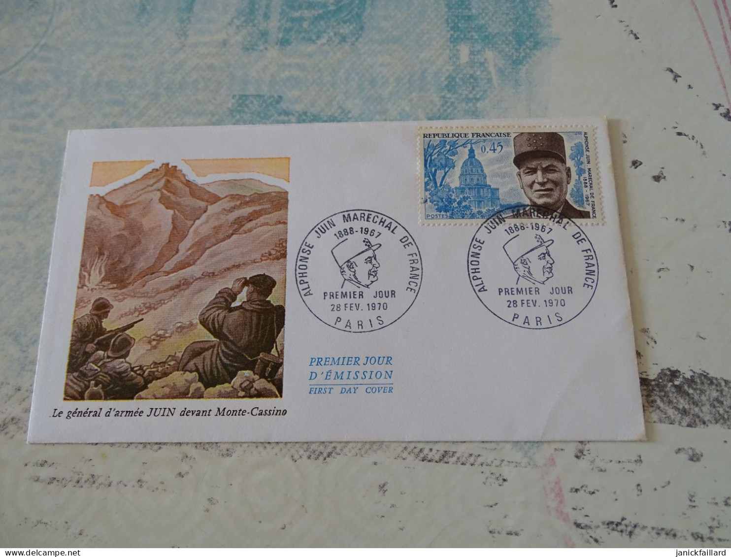 Enveloppe Premier Jour   1970 - Le Général D'armée,juin,devant Monte Cassino - Collections (sans Albums)