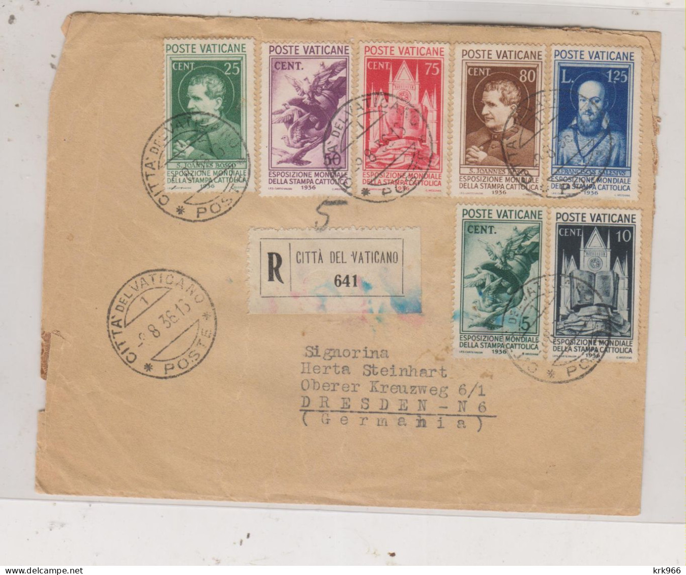 VATICAN 1936 Registered Cover To Germany - Cartas & Documentos