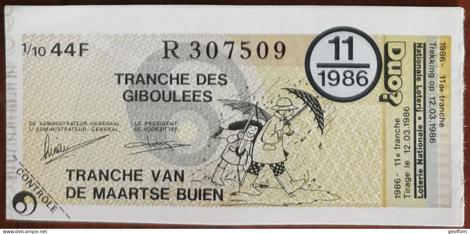 Billet De Loterie Nationale Belgique 1986 11e Tranche Des Giboulées - 12-3-1986 - Billetes De Lotería