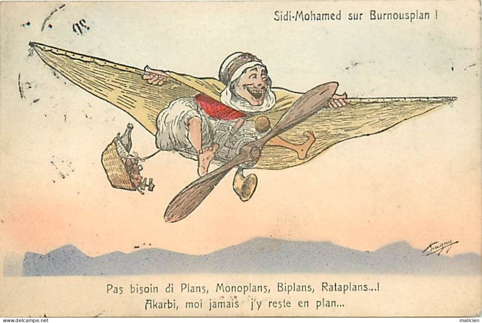 Thèmes Div -ref-UU597- Illustrateur Chagny - Sidi Mohamed En Burnousplan - Avion - Aviation - Humour - Algerie - - Chagny