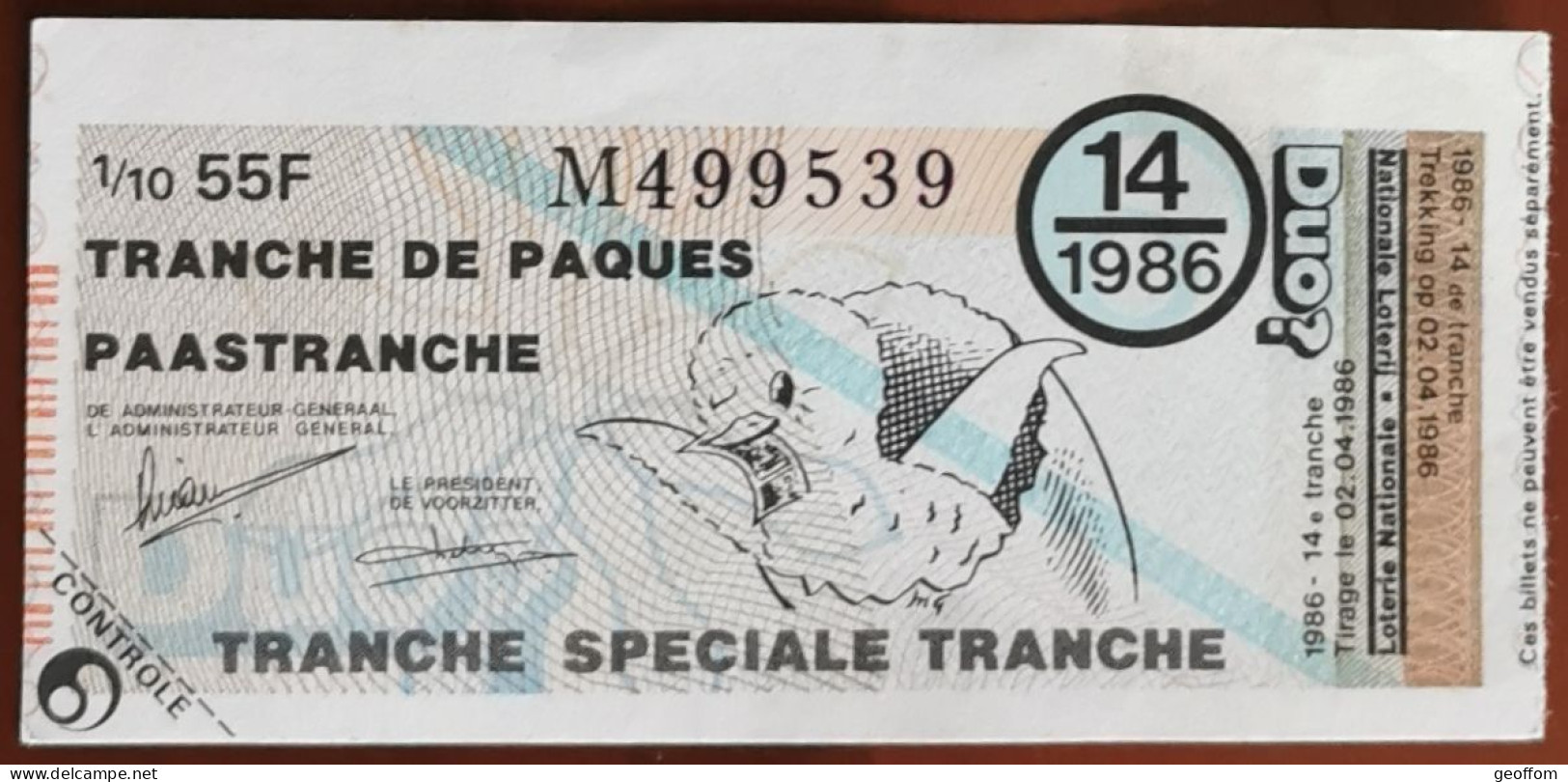 Billet De Loterie Nationale Belgique 1986 14e Tranche Spéciale De Pâques - 2-4-1986 - Billetes De Lotería