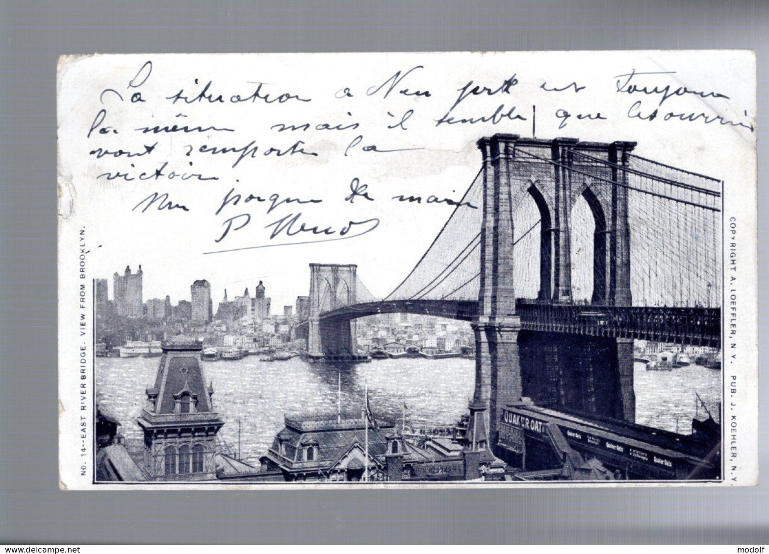 CPA - Etats-Unis - East River Bridge - View From Brooklyn - New York City - 1903 - Brooklyn