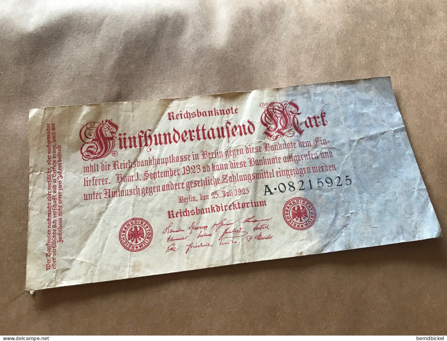 Banknote Geldschein Reichsbanknote Deutsches Reich 500.000 Mark 1923 - 500.000 Mark