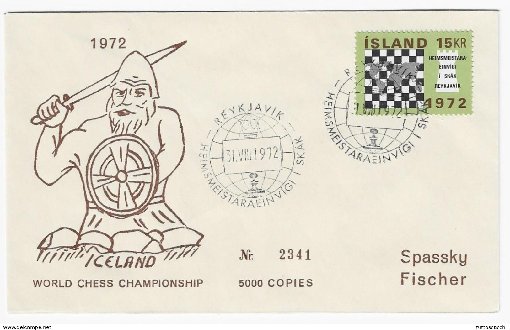 CHESS FDC Iceland 1972 Match Fischer-Spassky - Viking Warrior - Schach