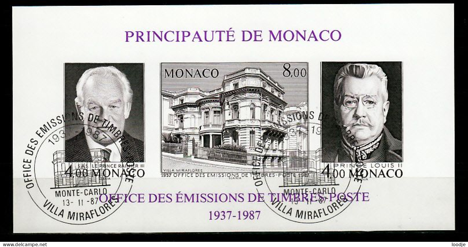 Monaco Blok Mi 37 B Post 50 Jaar  Gestempeld - Usados