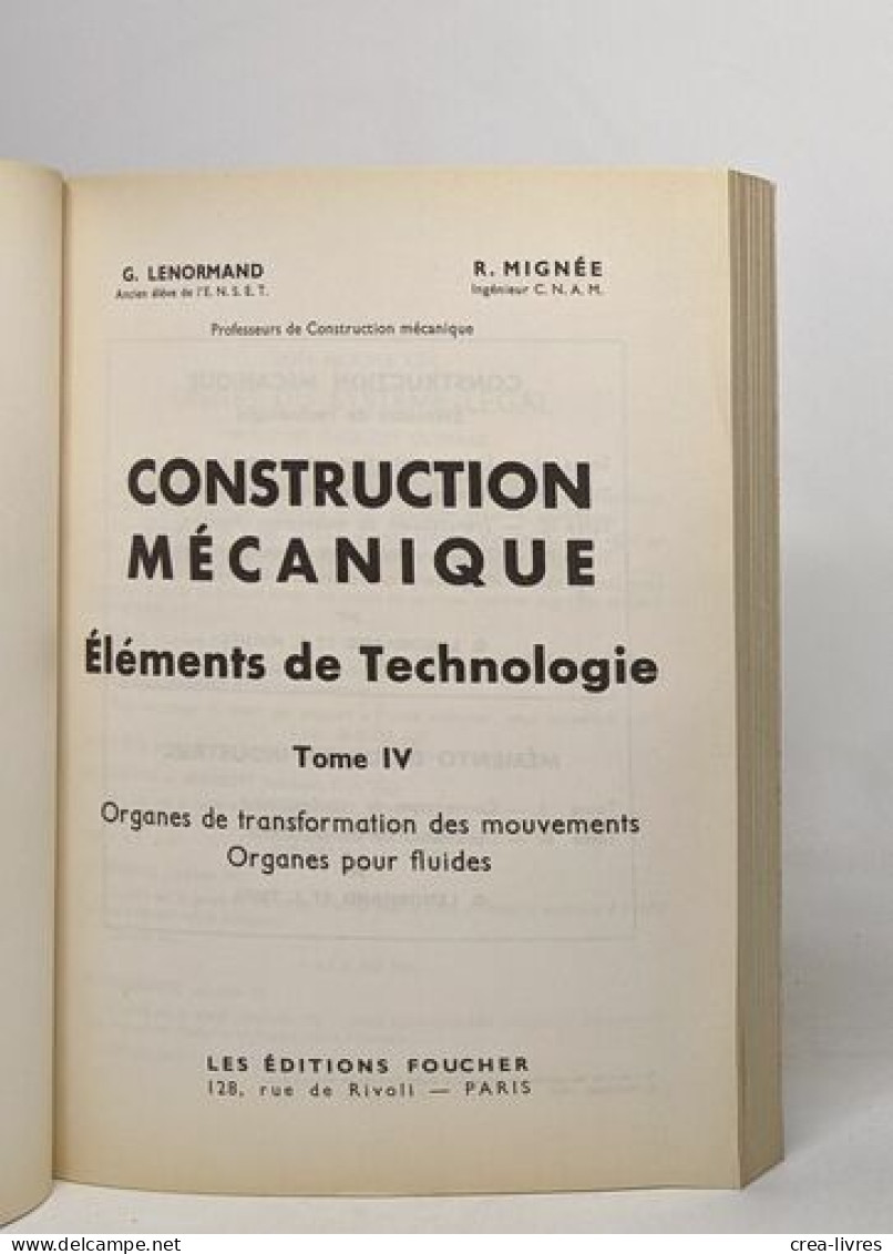 Construction mécanique - éléments de technologie: tomes 1-3-4