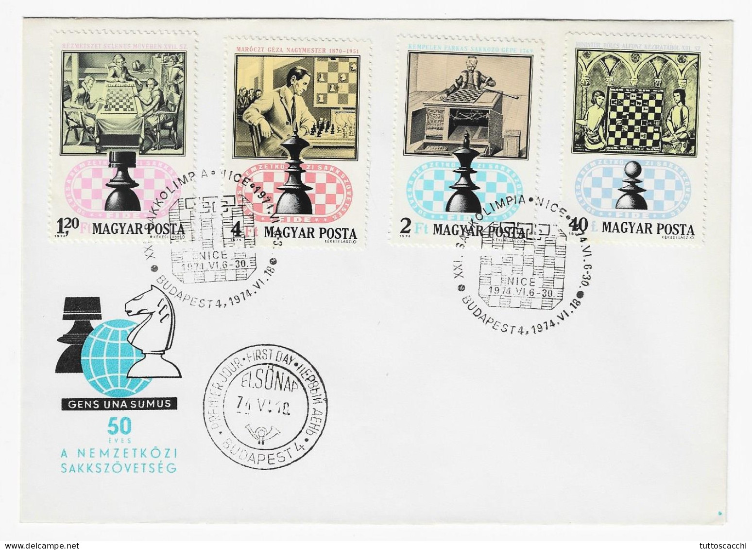 CHESS FDC Hungary 1974, Budapest - 2 Envelopes, Full Perf. Series - Echecs