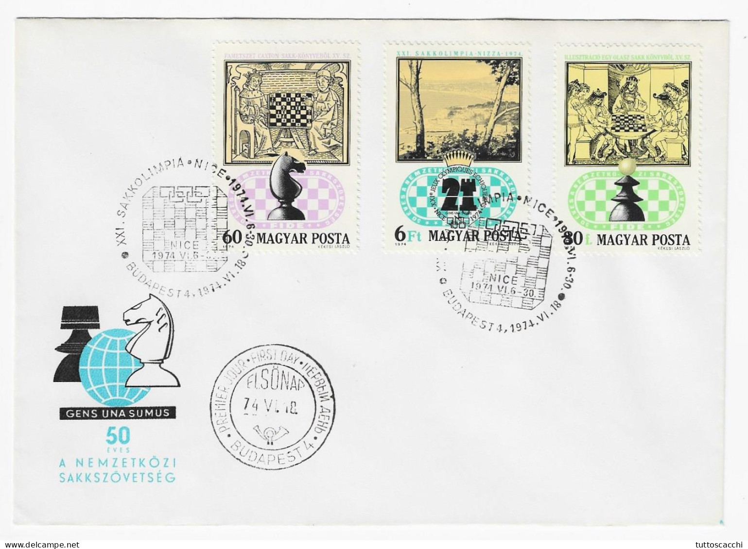 CHESS FDC Hungary 1974, Budapest - 2 Envelopes, Full Perf. Series - Echecs