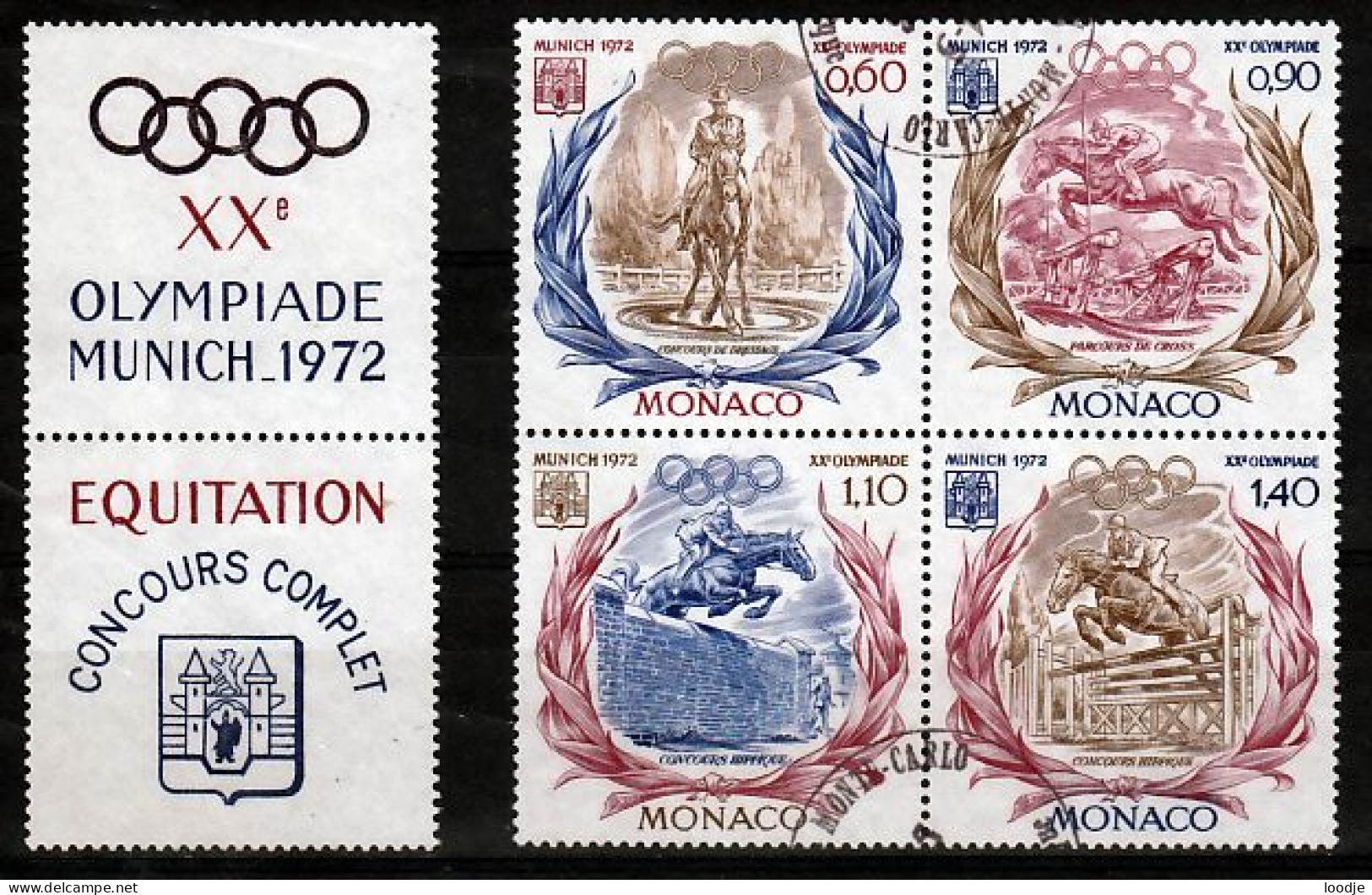Monaco Mi 1045,1048 Olympische Zomerspelen 1972  Gestempeld Vierblok - Oblitérés